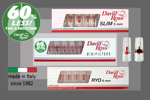 David Ross Slim 5mm Tar  Filters Tips  No.1 in ITALY 120 FILTERS  24 PACKS 